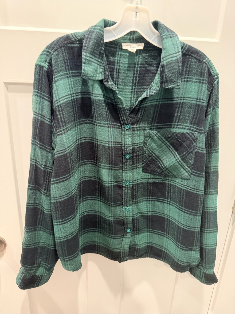 BeachLunchLounge Green Black Plaid Button Down Shirt Women’s XL Oversized
